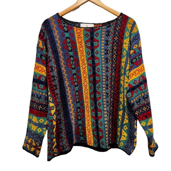 VTG Express Tricot Women Multicolor Long Sleeve Pullover Sweater Size S - Picture 1 of 12